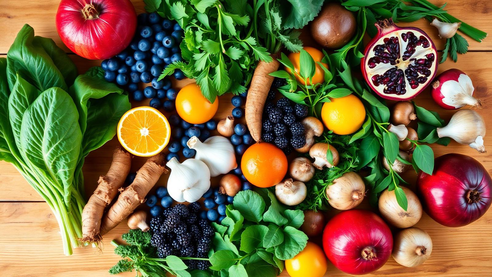 Vibrant fresh produce arranged on a wooden community table