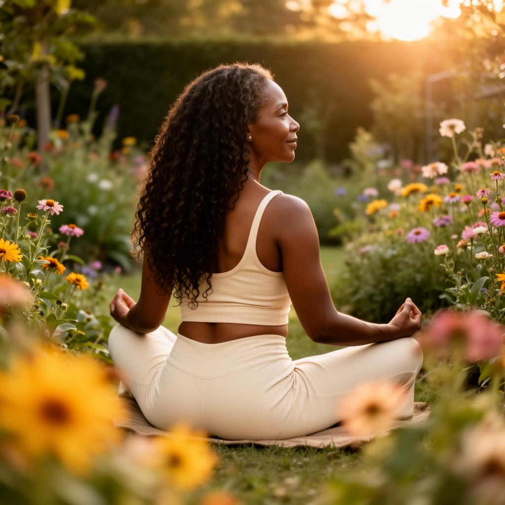 A person meditating in a peaceful garden
